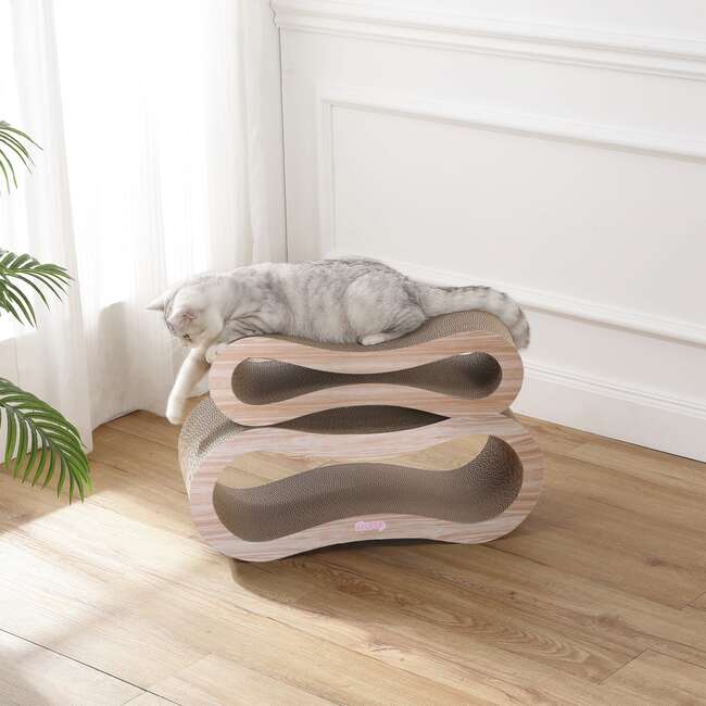 Suvi 26" Cardboard Infinity 2-in-1 Lounge Bed Cat Scratcher with Catnip, Oak Wood - Pet Accessories - 3