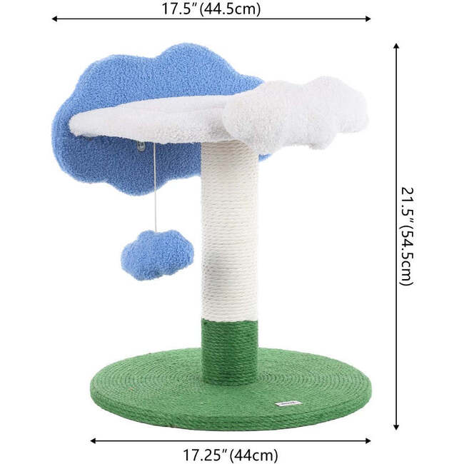 Sami 21.5" Jute Cloud Cat Tree with Scratching Post, and Fuzzy Toy, White/Blue/Green - Pet Accessories - 5