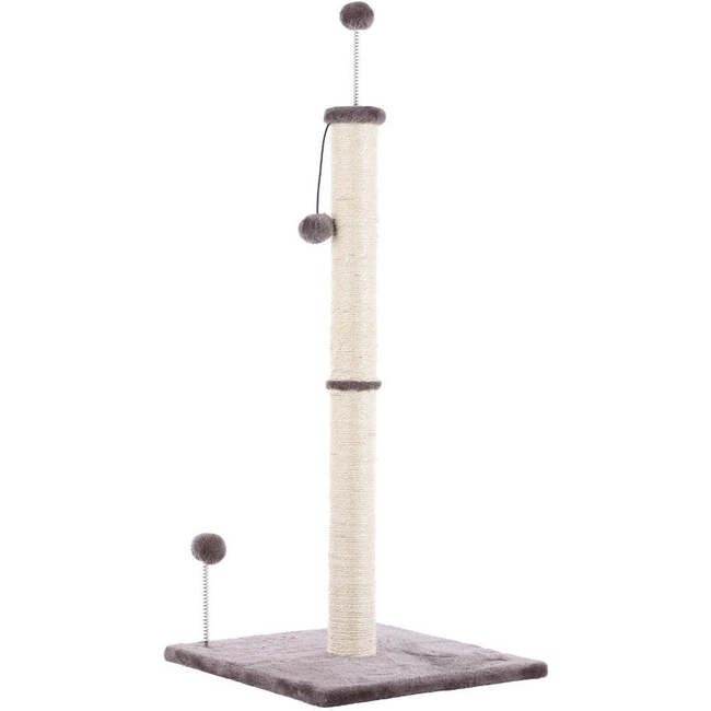 Rylie 38" Farmhouse Sisal Pillar Cat Scratching Post with Fuzzy Toys and Spring Balls, Grey/Cream - Pet Accessories - 4