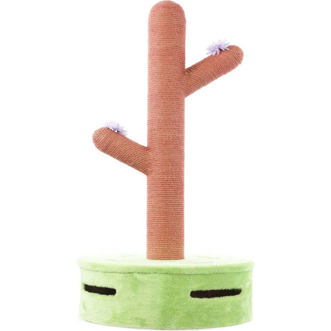 Rosa 36" Jute Cactus Cat Scratching Post with Flower Toys and Built In Bell Toys, Pink/Green - Pet Accessories - 4