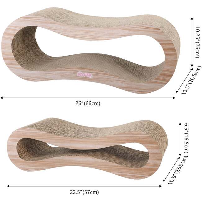 Suvi 26" Cardboard Infinity 2-in-1 Lounge Bed Cat Scratcher with Catnip, Oak Wood - Pet Accessories - 6