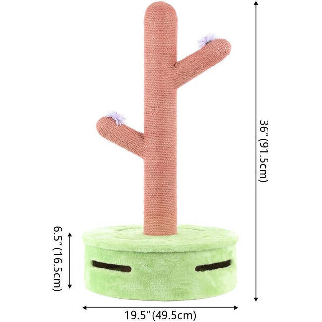 Rosa 36" Jute Cactus Cat Scratching Post with Flower Toys and Built In Bell Toys, Pink/Green - Pet Accessories - 5