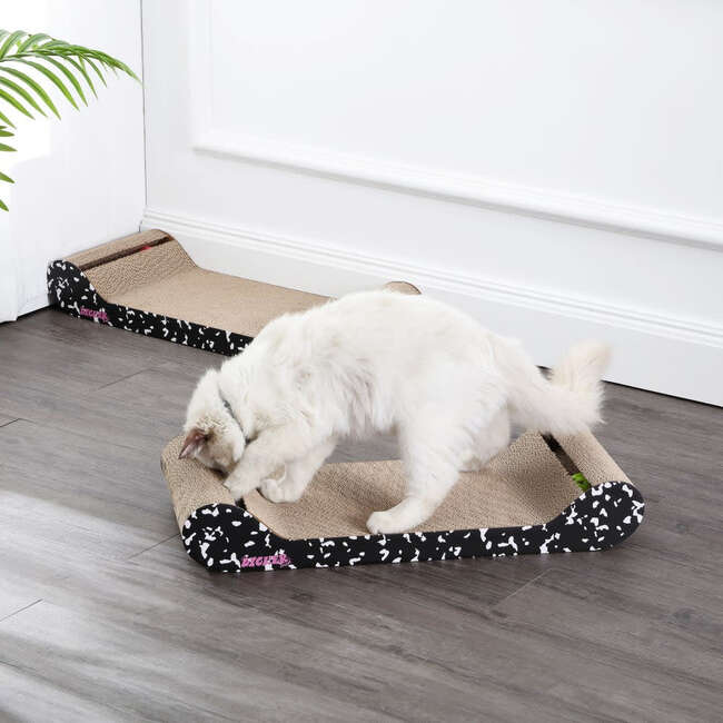 Rini 23.75" Cardboard Lounge Bed Cat Scratcher with Built In Bell Toys and Catnip, Black/White (Set of 2) - Pet Accessories - 2