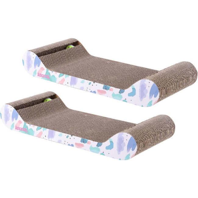 Rini 23.75" Cardboard Lounge Bed Cat Scratcher with Built In Bell Toys and Catnip, White/Multi (Set of 2) - Pet Accessories - 4