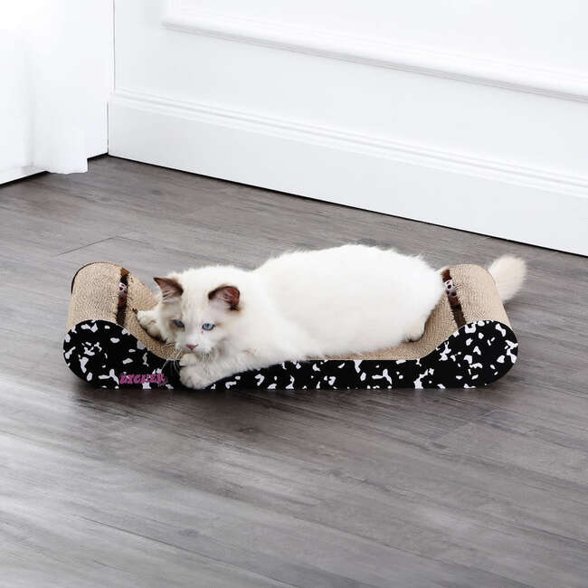 Rini 23.75" Cardboard Lounge Bed Cat Scratcher with Built In Bell Toys and Catnip, Black/White - Pet Accessories - 2