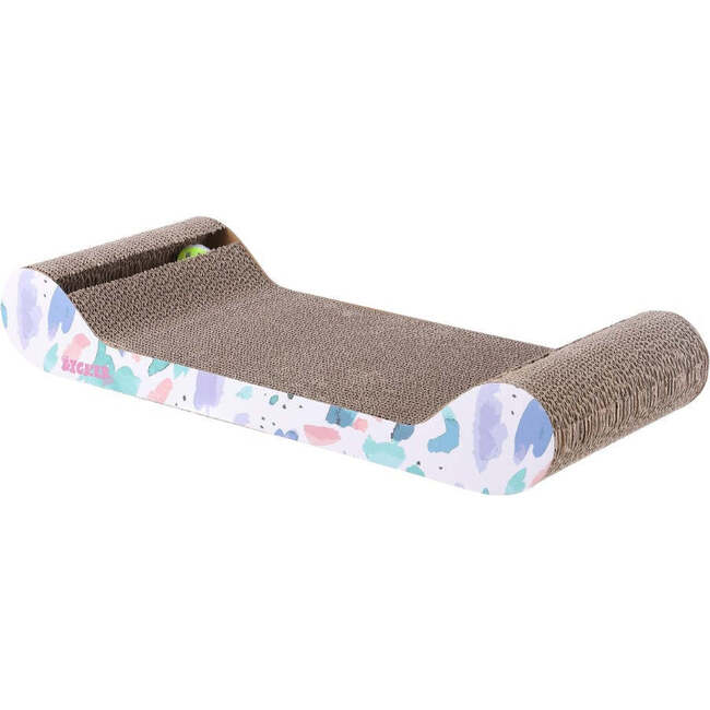 Rini 23.75" Cardboard Lounge Bed Cat Scratcher with Built In Bell Toys and Catnip, White/Multi - Pet Accessories - 4
