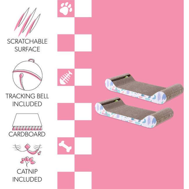 Rini 23.75" Cardboard Lounge Bed Cat Scratcher with Built In Bell Toys and Catnip, White/Multi (Set of 2) - Pet Accessories - 5