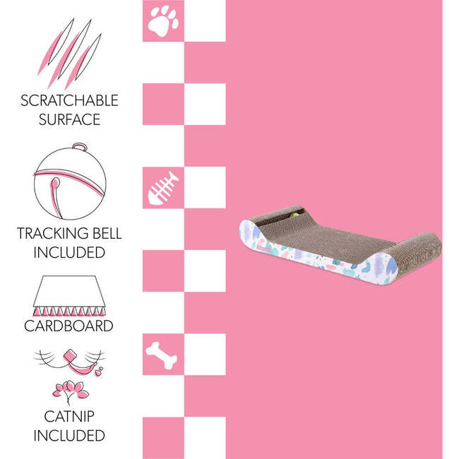 Rini 23.75" Cardboard Lounge Bed Cat Scratcher with Built In Bell Toys and Catnip, White/Multi - Pet Accessories - 5