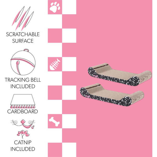 Rini 23.75" Cardboard Lounge Bed Cat Scratcher with Built In Bell Toys and Catnip, Black/White (Set of 2) - Pet Accessories - 5