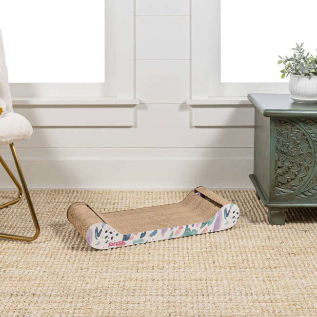 Rini 23.75" Cardboard Lounge Bed Cat Scratcher with Built In Bell Toys and Catnip, White/Multi - Pet Accessories - 7