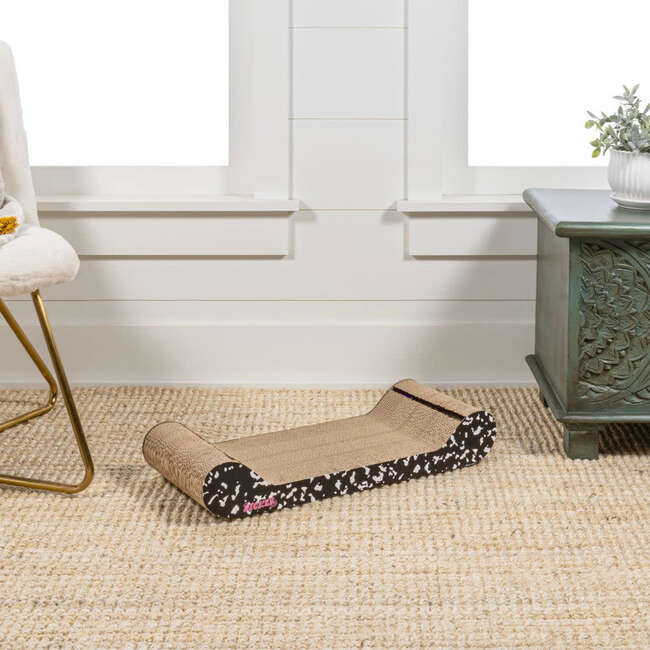 Rini 23.75" Cardboard Lounge Bed Cat Scratcher with Built In Bell Toys and Catnip, Black/White - Pet Accessories - 7