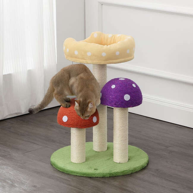 Pixie 22.5" 3 Tier Cottage Sisal Mushroom Cat Tree with Scratching Posts, Napping Perch, and Dangling Bell Toy, Multi - Pet Accessories - 3