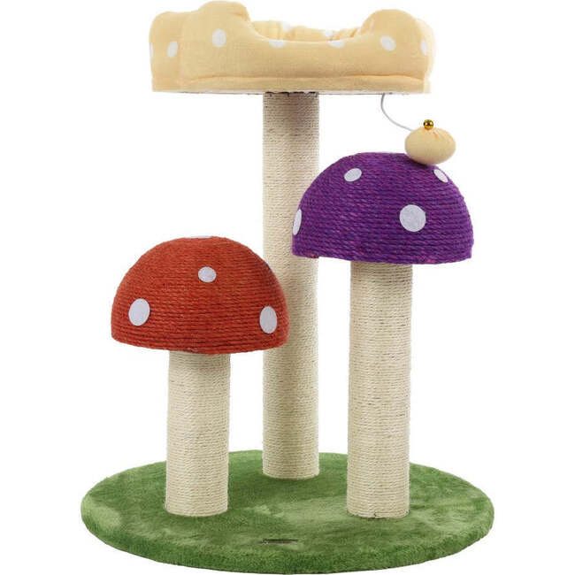 Pixie 22.5" 3 Tier Cottage Sisal Mushroom Cat Tree with Scratching Posts, Napping Perch, and Dangling Bell Toy, Multi - Pet Accessories - 4