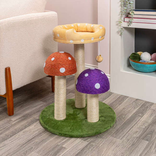 Pixie 22.5" 3 Tier Cottage Sisal Mushroom Cat Tree with Scratching Posts, Napping Perch, and Dangling Bell Toy, Multi - Pet Accessories - 7