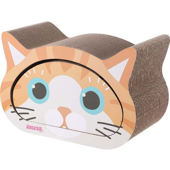 Opal 19" Cardboard Happy Cat Head 2-in-1 Cat Cave Scratcher with Built In Bell Toys and Catnip, Orange/Blue - Pet Accessories - 4