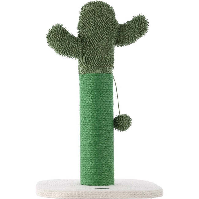 Pecos 21" Jute Cactus Cat Scratching Post with Fuzzy Toy, Green/White - Pet Accessories - 4