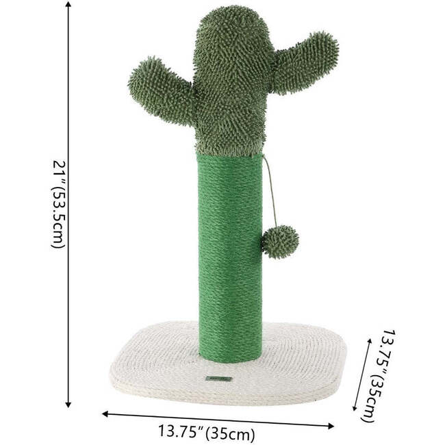 Pecos 21" Jute Cactus Cat Scratching Post with Fuzzy Toy, Green/White - Pet Accessories - 5
