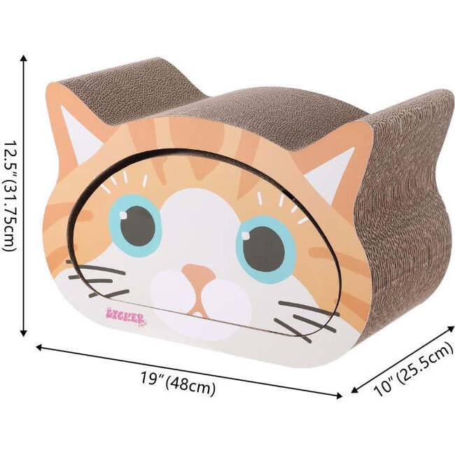Opal 19" Cardboard Happy Cat Head 2-in-1 Cat Cave Scratcher with Built In Bell Toys and Catnip, Orange/Blue - Pet Accessories - 6