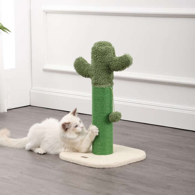 Pecos 21" Jute Cactus Cat Scratching Post with Fuzzy Toy, Green/White - Pet Accessories - 6