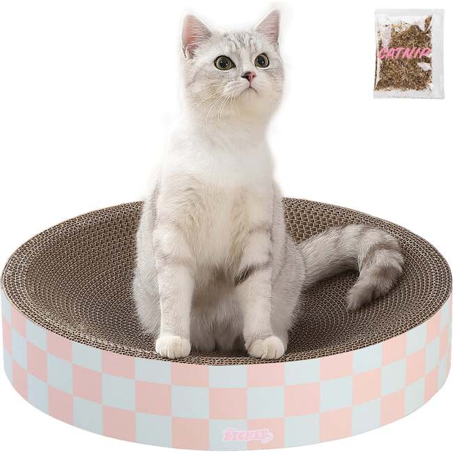 Nelson 20.13" Cardboard Round Bowl Cat Scratcher with Catnip, Strawberry Milkshake