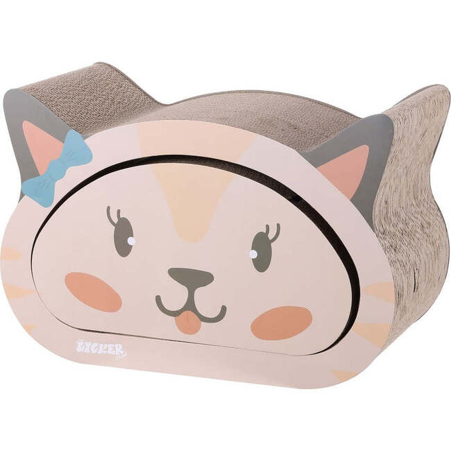 Opal 19" Cardboard Happy Cat Head 2-in-1 Cat Cave Scratcher with Built In Bell Toys and Catnip, Cream/Peach - Pet Accessories - 4