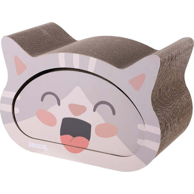 Opal 19" Cardboard Happy Cat Head 2-in-1 Cat Cave Scratcher with Built In Bell Toys and Catnip, Muted Pink/Cream - Pet Accessories - 4