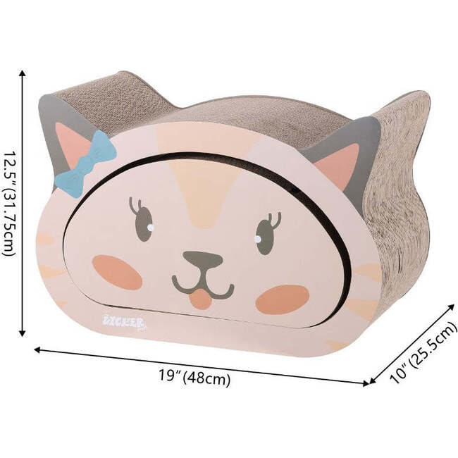 Opal 19" Cardboard Happy Cat Head 2-in-1 Cat Cave Scratcher with Built In Bell Toys and Catnip, Cream/Peach - Pet Accessories - 6