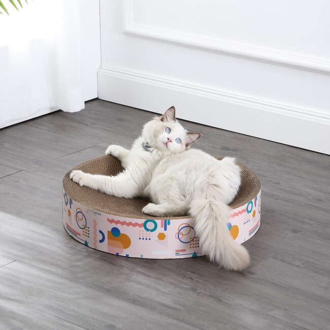 Nelson 20.13" Cardboard Round Bowl Cat Scratcher with Catnip, Light Pink/Multi - Pet Accessories - 2