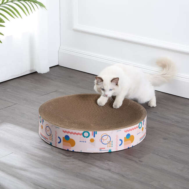 Nelson 20.13" Cardboard Round Bowl Cat Scratcher with Catnip, Light Pink/Multi - Pet Accessories - 3