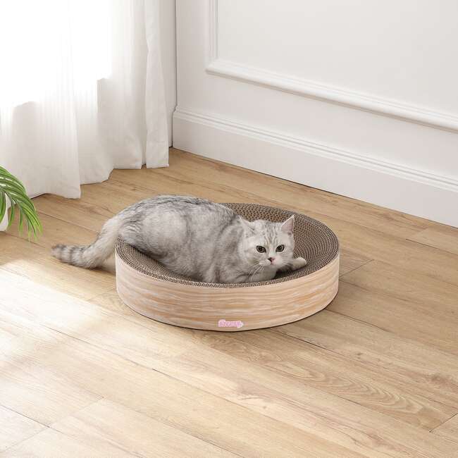 Nelson 20.13" Cardboard Round Bowl Cat Scratcher with Catnip, Oak Wood - Pet Accessories - 3