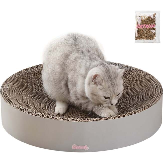 Nelson 20.13" Cardboard Round Bowl Cat Scratcher with Catnip, Fog