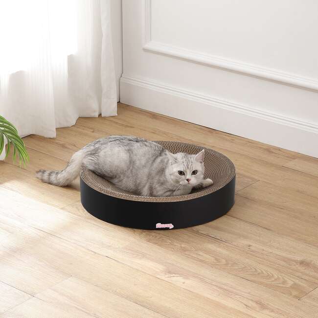 Nelson 20.13" Cardboard Round Bowl Cat Scratcher with Catnip, Ink - Pet Accessories - 2