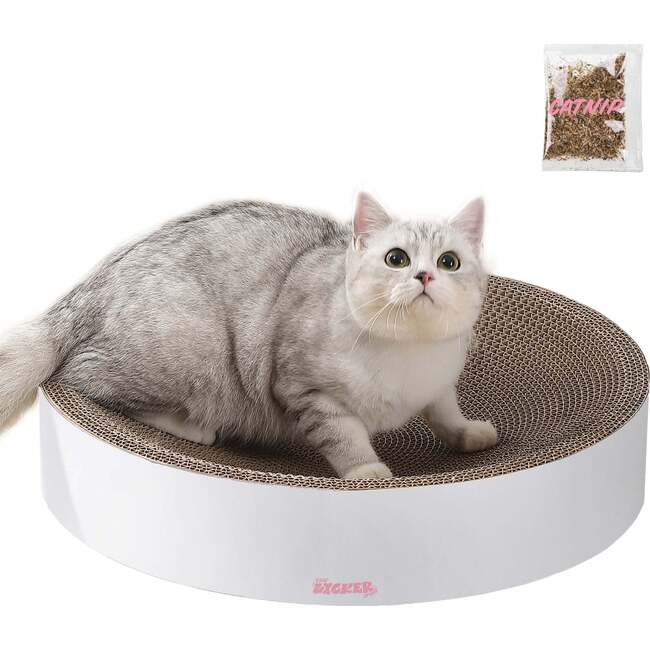 Nelson 20.13" Cardboard Round Bowl Cat Scratcher with Catnip, Cloud