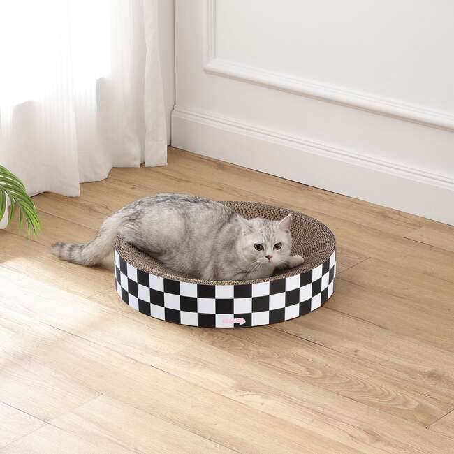 Nelson 20.13" Cardboard Round Bowl Cat Scratcher with Catnip, Checkered - Pet Accessories - 2