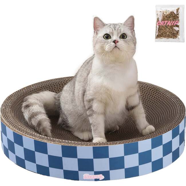 Nelson 20.13" Cardboard Round Bowl Cat Scratcher with Catnip, Blueberry