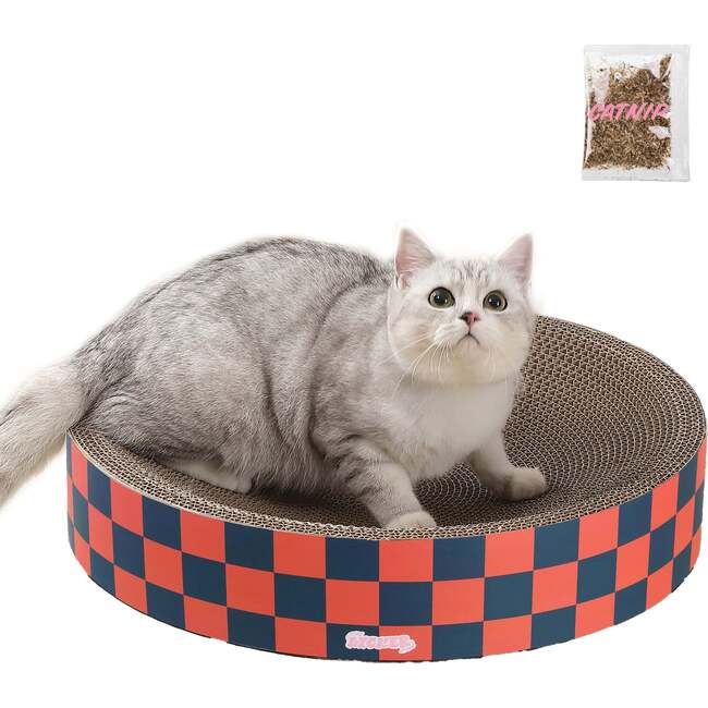 Nelson 20.13" Cardboard Round Bowl Cat Scratcher with Catnip, Berry Cherry