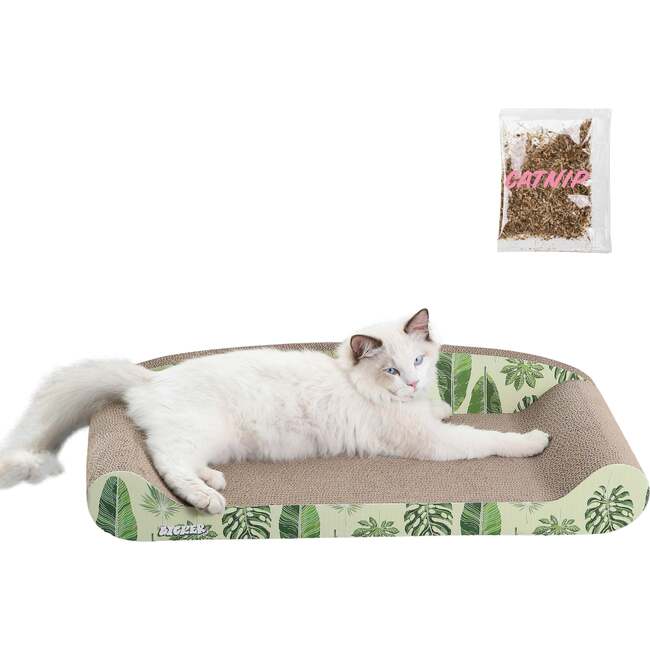 Montego 27.5" Patterned Cardboard Lounge Bed Cat Scratcher with Catnip, Mint/Green
