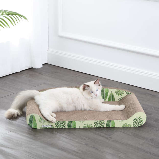 Montego 27.5" Patterned Cardboard Lounge Bed Cat Scratcher with Catnip, Mint/Green