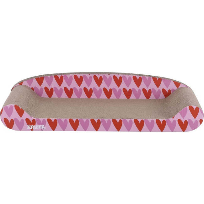 Montego 27.5" Patterned Cardboard Lounge Bed Cat Scratcher with Catnip, Pink/Red - Pet Accessories - 4