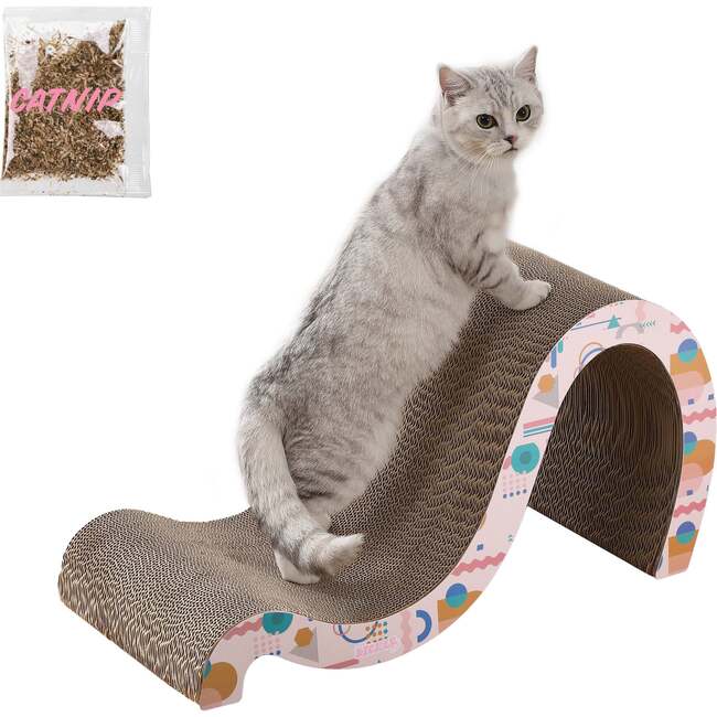 Kona 27" Cardboard Double Sided Wave Cat Scratcher with Catnip, Pattern Party