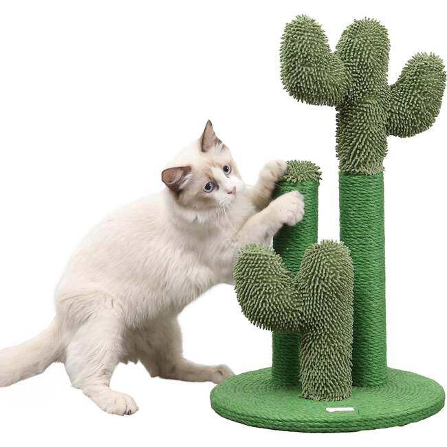 Marfa 21.5" Jute Triple Cactus Cat Scratching Post with Fuzzy Toy, Green
