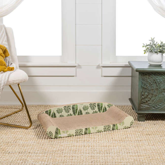 Montego 27.5" Patterned Cardboard Lounge Bed Cat Scratcher with Catnip, Mint/Green - Pet Accessories - 7