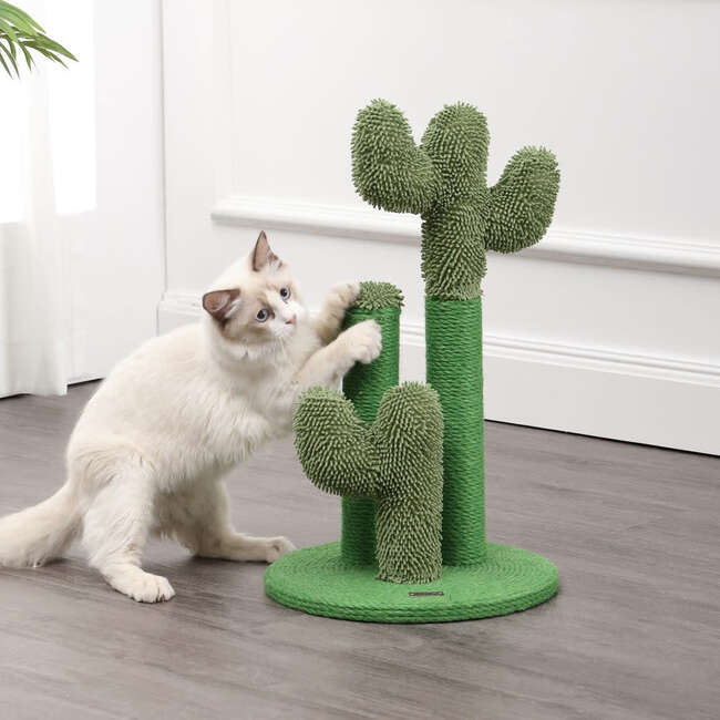 Marfa 21.5" Jute Triple Cactus Cat Scratching Post with Fuzzy Toy, Green - Pet Accessories - 2