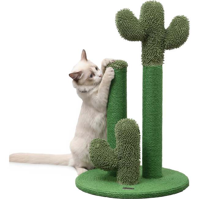 Marfa 25.25" Jute Triple Cactus Cat Scratching Post with Fuzzy Toy, Green