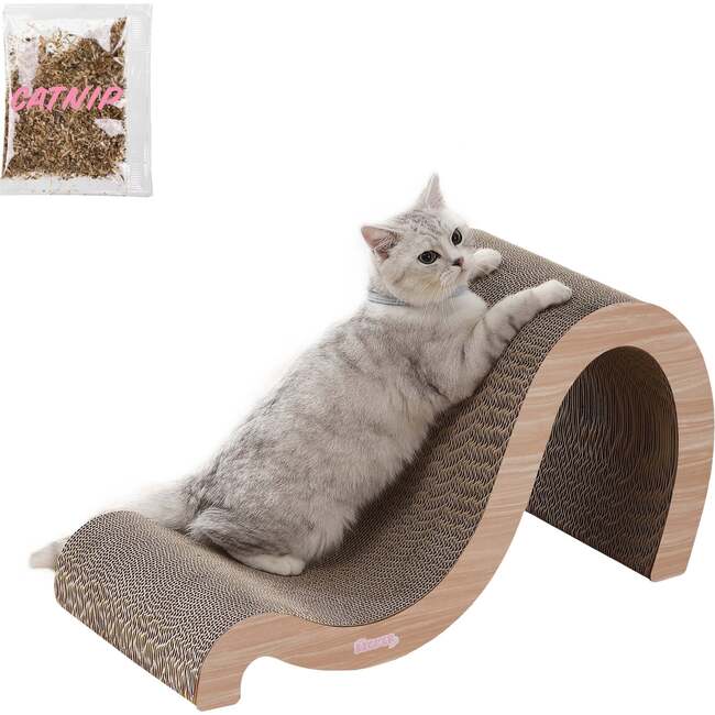 Kona 27" Cardboard Double Sided Wave Cat Scratcher with Catnip, Oak Wood