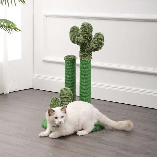 Marfa 25.25" Jute Triple Cactus Cat Scratching Post with Fuzzy Toy, Green - Pet Accessories - 3