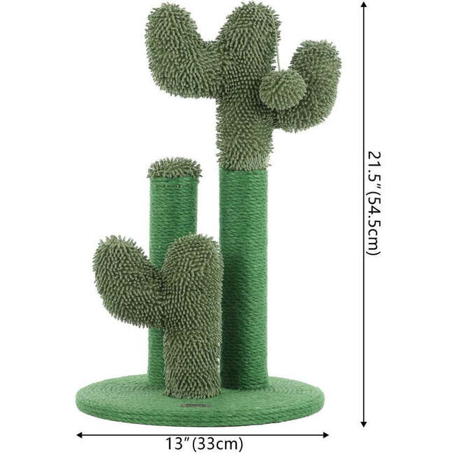 Marfa 21.5" Jute Triple Cactus Cat Scratching Post with Fuzzy Toy, Green - Pet Accessories - 5