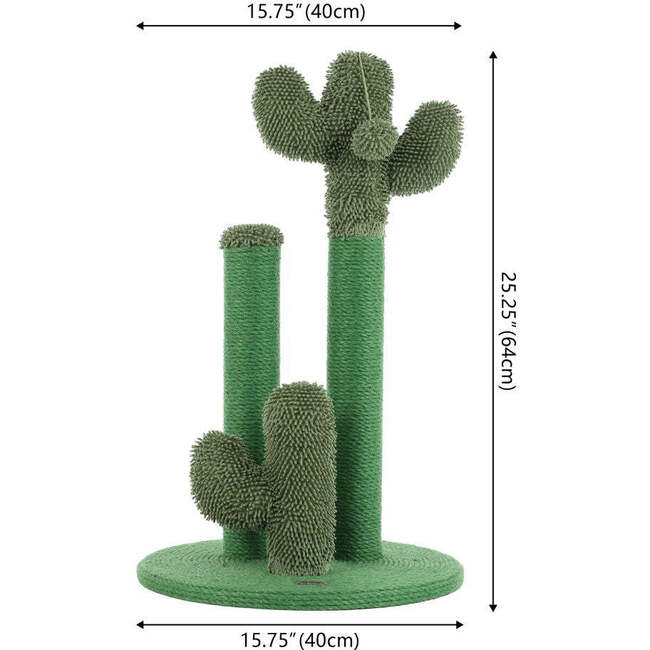 Marfa 25.25" Jute Triple Cactus Cat Scratching Post with Fuzzy Toy, Green - Pet Accessories - 5