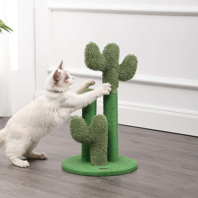 Marfa 21.5" Jute Triple Cactus Cat Scratching Post with Fuzzy Toy, Green - Pet Accessories - 6