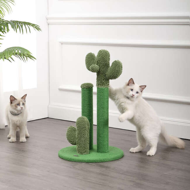 Marfa 25.25" Jute Triple Cactus Cat Scratching Post with Fuzzy Toy, Green - Pet Accessories - 6